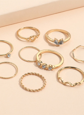 欧美新品镶钻戒子爱心麻花指环