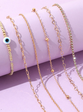 恶魔之眼镶钻爱心链条手链串珠