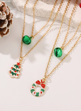 Christmas double-layered bell elk collarbone chain woman