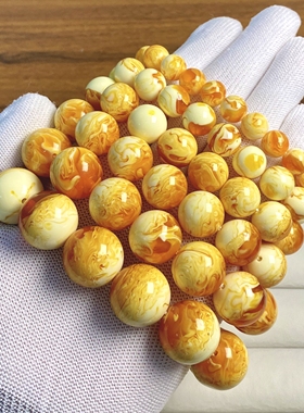 天然二代琥珀蜜蜡奶咖千层雪妖孽圆珠手串手链单圈