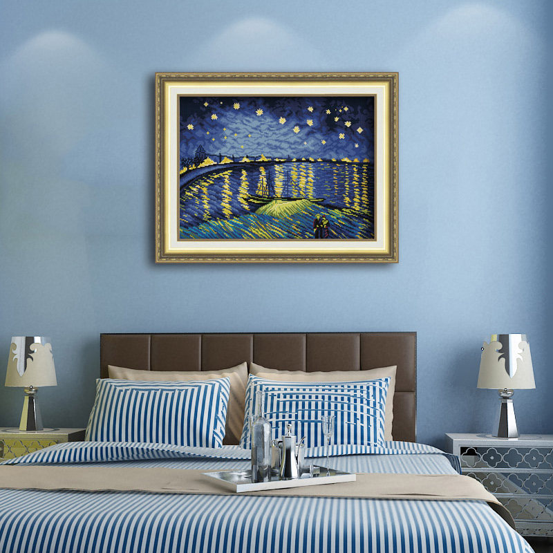 ks十字绣正品店客厅新款名画梵高油画餐厅画夜空罗纳河上的星夜