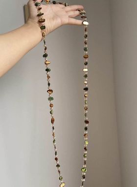 复古波西米亚风彩色贝壳串珠项链女小众民族风长款个性双层毛衣链