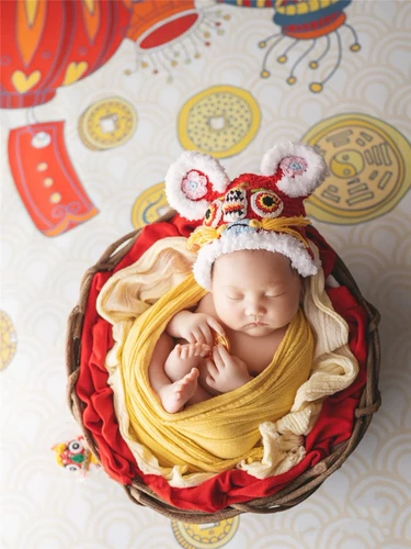 Трикотажный реквизит для фотографии ручной работы, шапка, кукла, комплект для новорожденных, тигр, 3 предмета