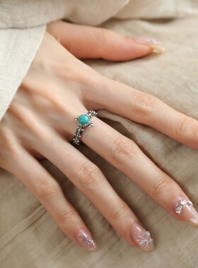 鸢尾花绿松石复古开口食指戒