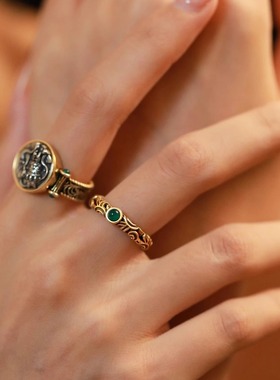 唐草纹绿玛瑙镂空开口食指戒