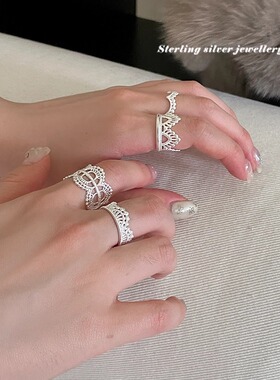 镂空蕾丝925纯银戒指女小众设计