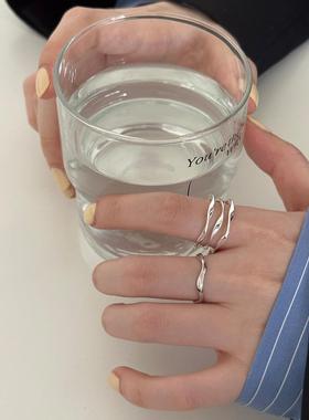 925纯银戒指女轻奢小众不规则扭曲设计个性高级感开口食指戒手饰