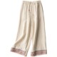 ສິ້ນຝ້າຍແລະ linen embroidered pants ຂາກ້ວາງສໍາລັບແມ່ຍິງ, slimming pants ບາດເຈັບແລະ