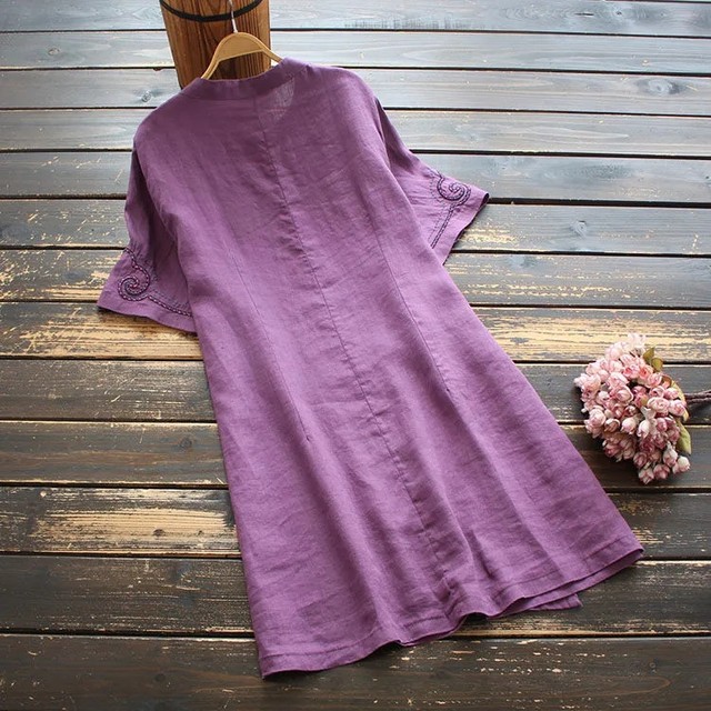ແບບຊົນເຜົ່າ buckle ຝ້າຍແລະ linen ອຸດສາຫະກໍາຫນັກ embroidery dress summer