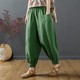 Women's cotton and linen bloomers loose leg-tie versatile harem pants