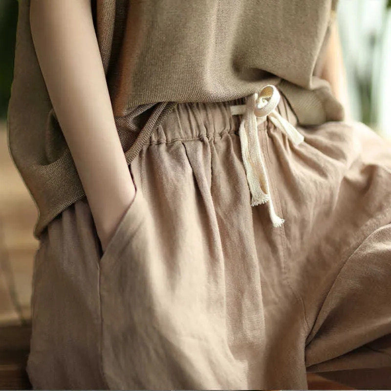 单/两件纯棉夏新款复古萝卜裤子女哈伦裤宽松纯色百搭休闲九分裤,淘宝优惠券,粉丝福利购,淘宝优惠卷