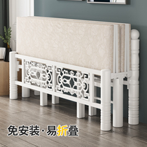 Thickened adult folding bed linen double bed 1 2 m 1 5 m 4-fold bed with portable nap bed Home wood plate bed
