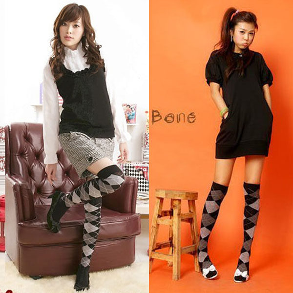 清货！日韩系列经典格棱形格四骨过膝长筒棉袜多色数量有限清完止,淘宝优惠券,粉丝福利购,淘宝优惠卷