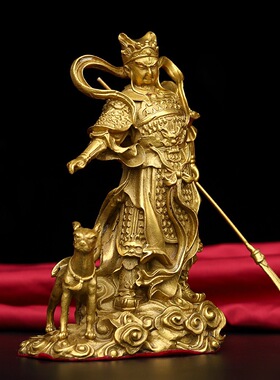 纯铜二郎神真君神像站像家居玄关桌面摆件二郎显圣真君杨戬哮天犬