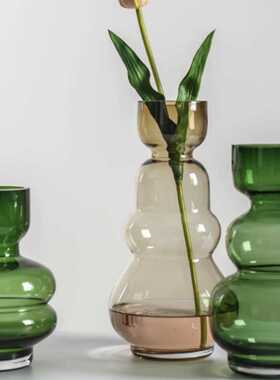 牛油果绿色花瓶 葫芦造型 玻璃客厅茶几水培花器家居饰品创意摆件