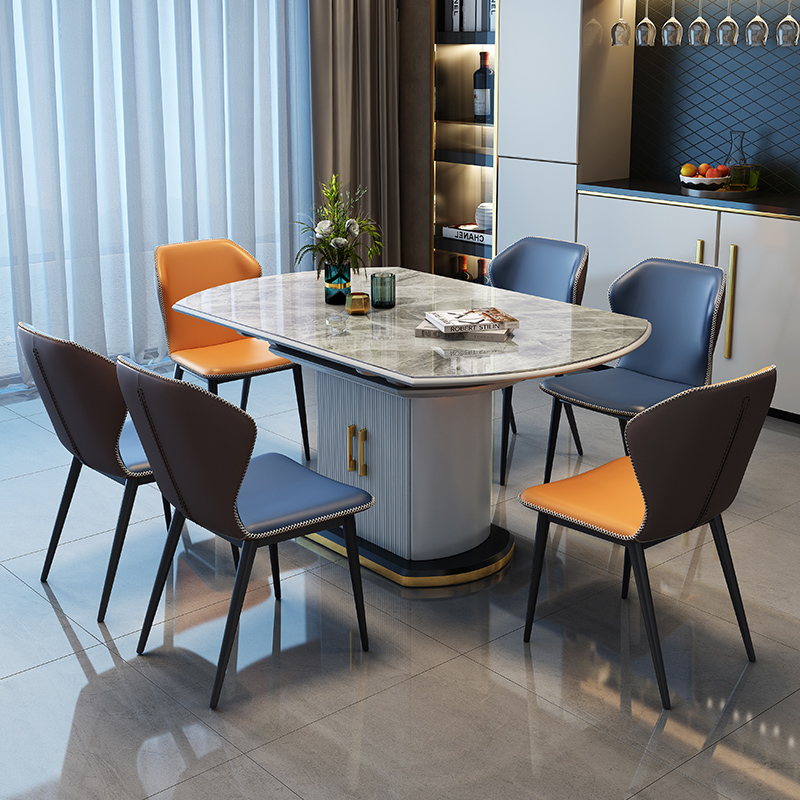 轻奢岩板餐桌椅组合现代简约可变圆桌折叠家用小户型电磁炉高端 - 图1