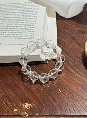 天然白水晶刻面手链女款单圈时尚饰品礼物送女友闺蜜生日礼物
