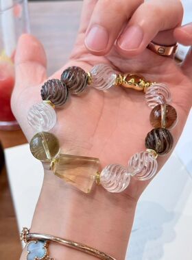 天然水晶手链手串黄水晶白水晶手链手串多宝礼物