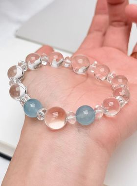 天然白水晶海蓝宝手链女款单圈时尚饰品礼物送女友闺蜜生日礼物