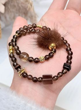 天然茶水晶手链女款单圈时尚百搭饰品礼物送女友闺蜜生日礼物