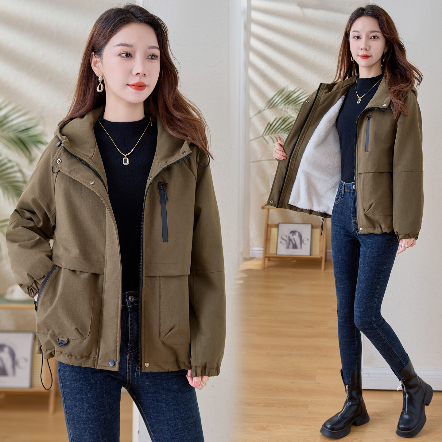 派克棉服女短款2025冬季新款时尚休闲连帽棉衣小个子加绒加厚外套,淘宝优惠券,粉丝福利购,淘宝优惠卷