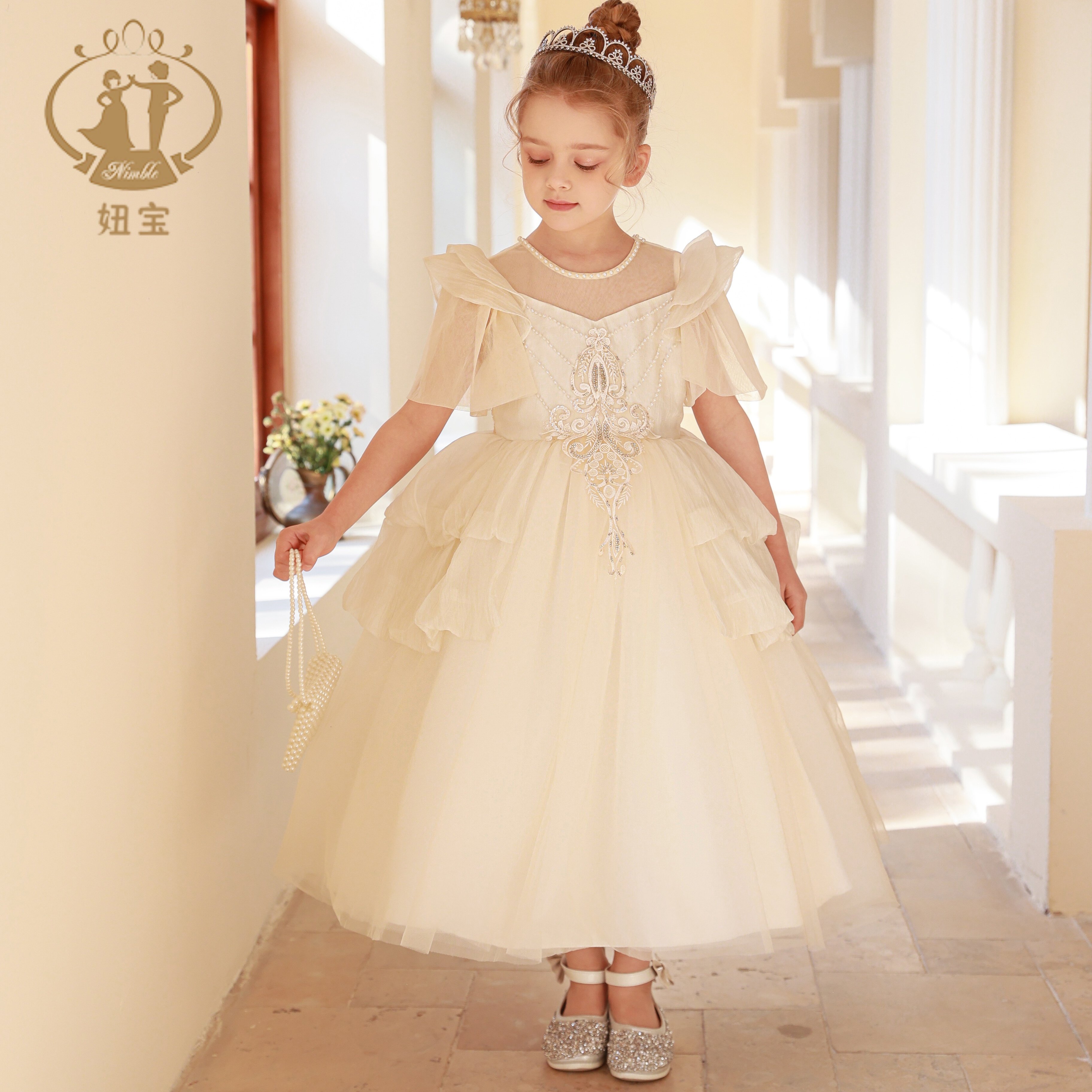 轻奢高端华丽女童礼服花童婚礼主持人网纱钢琴演奏儿童演出服,淘宝优惠券,粉丝福利购,淘宝优惠卷