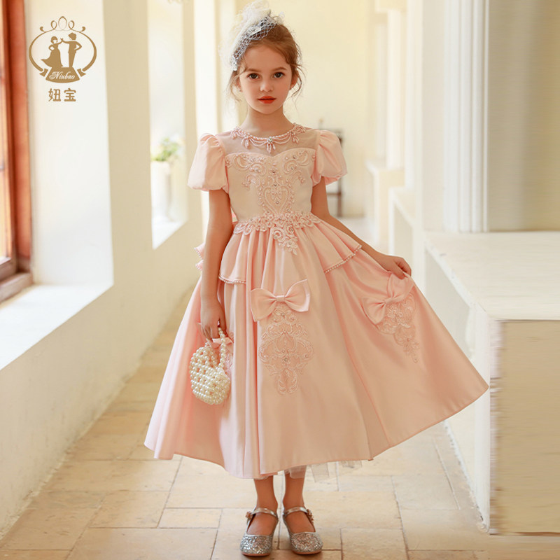 轻奢小众高端女童缎面礼服花童婚礼主持人生日钢琴演奏儿童演出服,淘宝优惠券,粉丝福利购,淘宝优惠卷