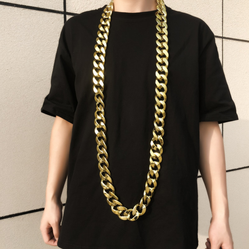 嘻哈仿真大金链子男粗道具大假金 三千海珍珠项链