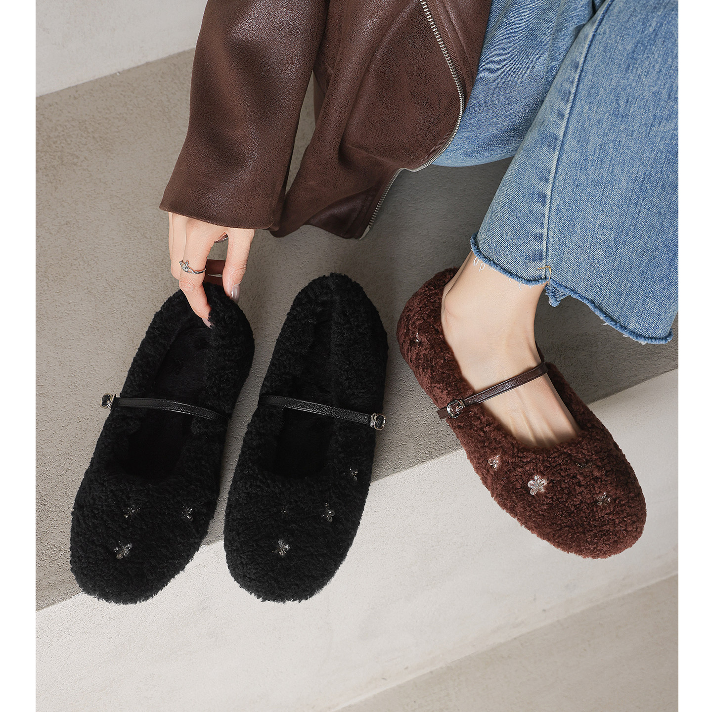 Kmeizu巨软平底毛毛鞋女加绒玛丽珍鞋一字扣带保暖甜妹单鞋配大衣,淘宝优惠券,粉丝福利购,淘宝优惠卷