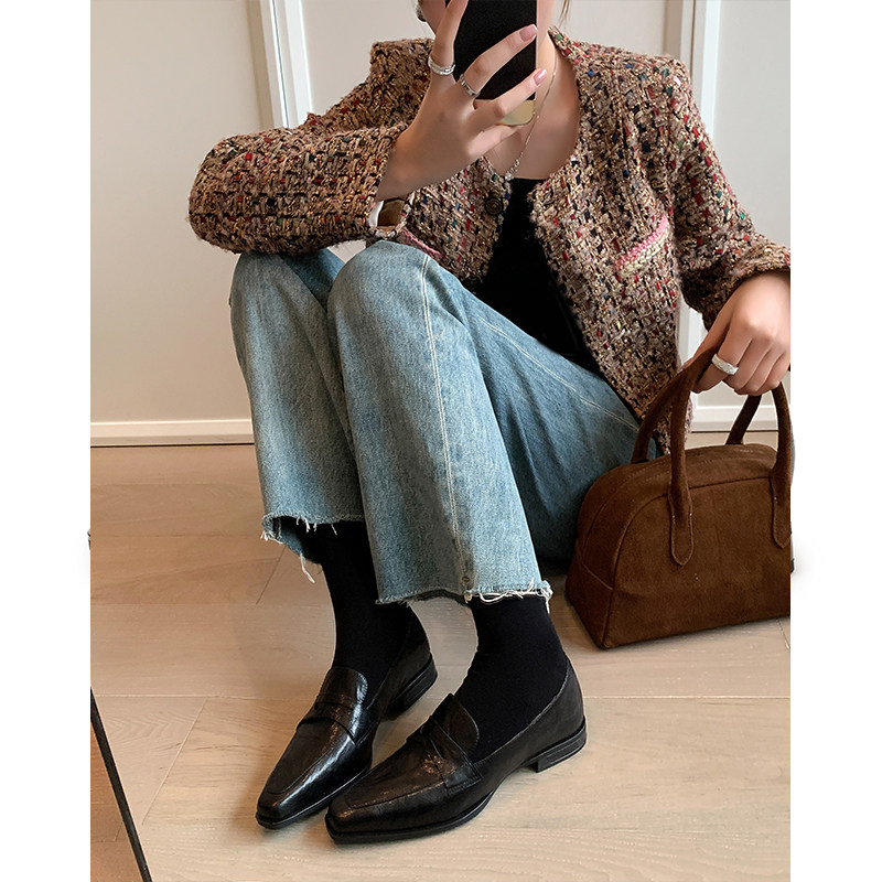 Kmeizu显脚小~羊皮乐福鞋女春新款小皮鞋2cm低跟平底法式单鞋简约,淘宝优惠券,粉丝福利购,淘宝优惠卷