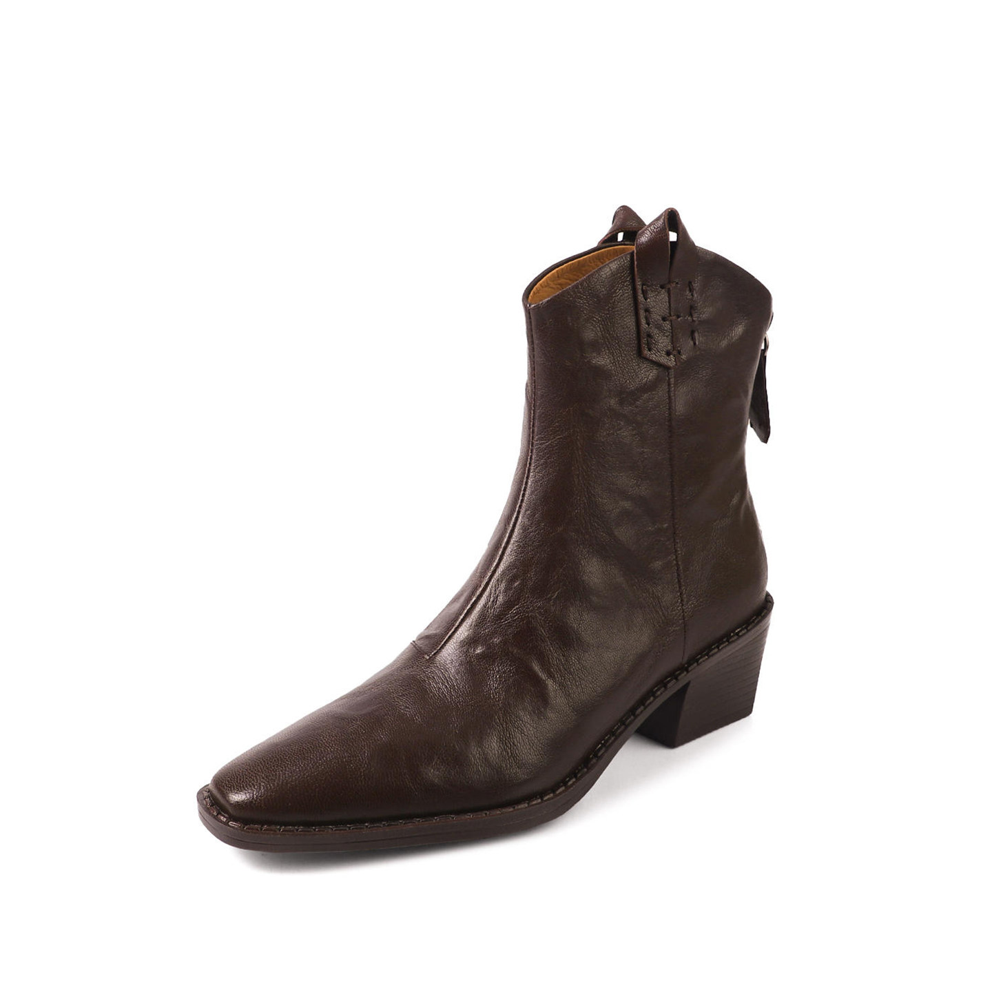 Kmeizu巨显瘦~5.5cm粗跟羊皮短靴女秋冬V口西部靴后拉链及踝马靴,淘宝优惠券,粉丝福利购,淘宝优惠卷