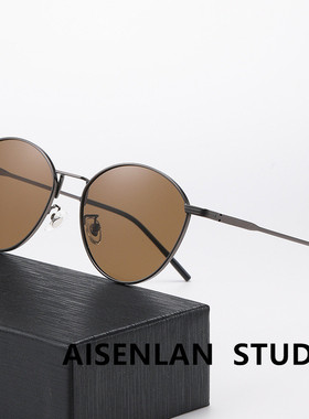 圆形小框偏光防晒显脸小茶色墨镜