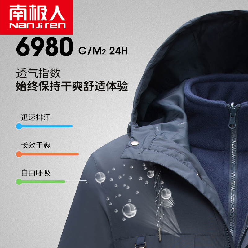 南极人户外冬季男防风保暖冲锋衣可拆三合一两件套加厚加绒登山服_户外_登山_野营_旅行用品 第2张