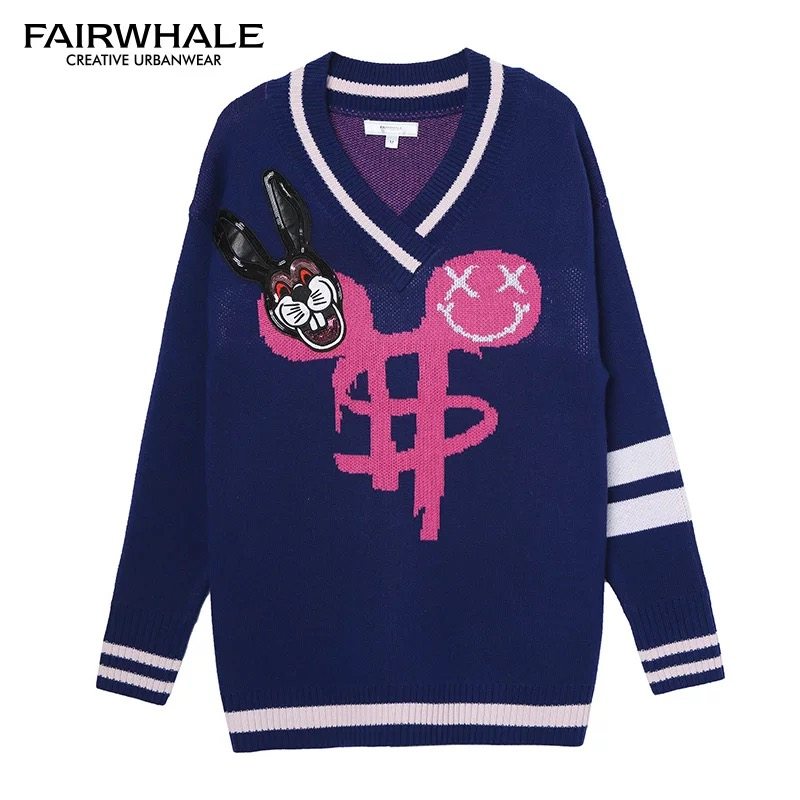 马克华菲2019秋冬街头风卡通毛衣 易崴迅服饰毛针织衫
