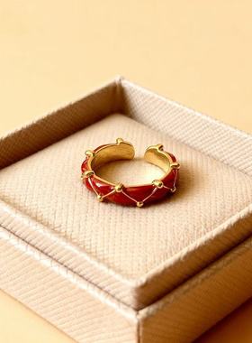 真金电镀滴油条纹开口安可拉红色