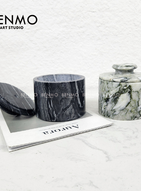 本墨 现代新中式大理石储物罐摆件样板间客厅玄关书房果盘装饰品