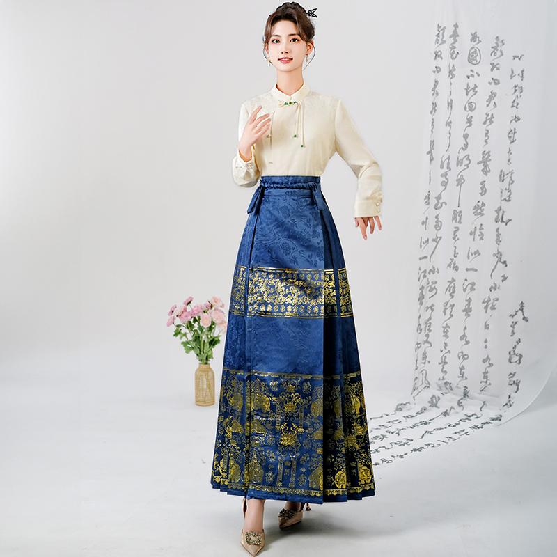 新款中式国风改良复古汉服织金妆花马面裙万象更新日常女装半身裙-图1