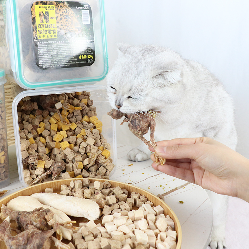 路斯混合冻干桶猫咪零食鸡肉粒鸡胸肉营养增肥发腮冻干猫零食500g - 图2