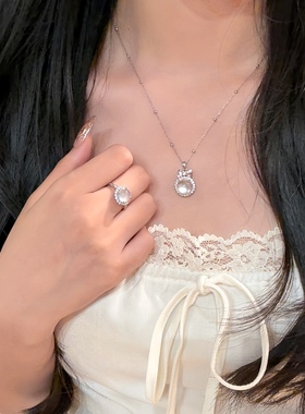 「碧波仙境」货头水沫玉！吊坠蝴蝶结项链s925纯银锁骨链颈链女