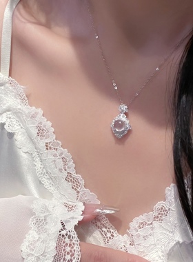 「湖心舞会」天然水沫玉吊坠项链S925纯银气质锁骨链轻奢小众颈链