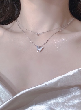 配裙子yyds蝴蝶双层叠戴锁骨链