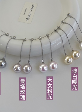 Minky「白茶戚风」经典长款施家珍珠耳环蚊香盘耳夹无耳洞耳饰女