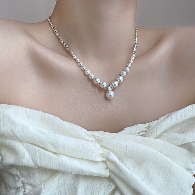 Super elegant gray broken silver pearl necklace~