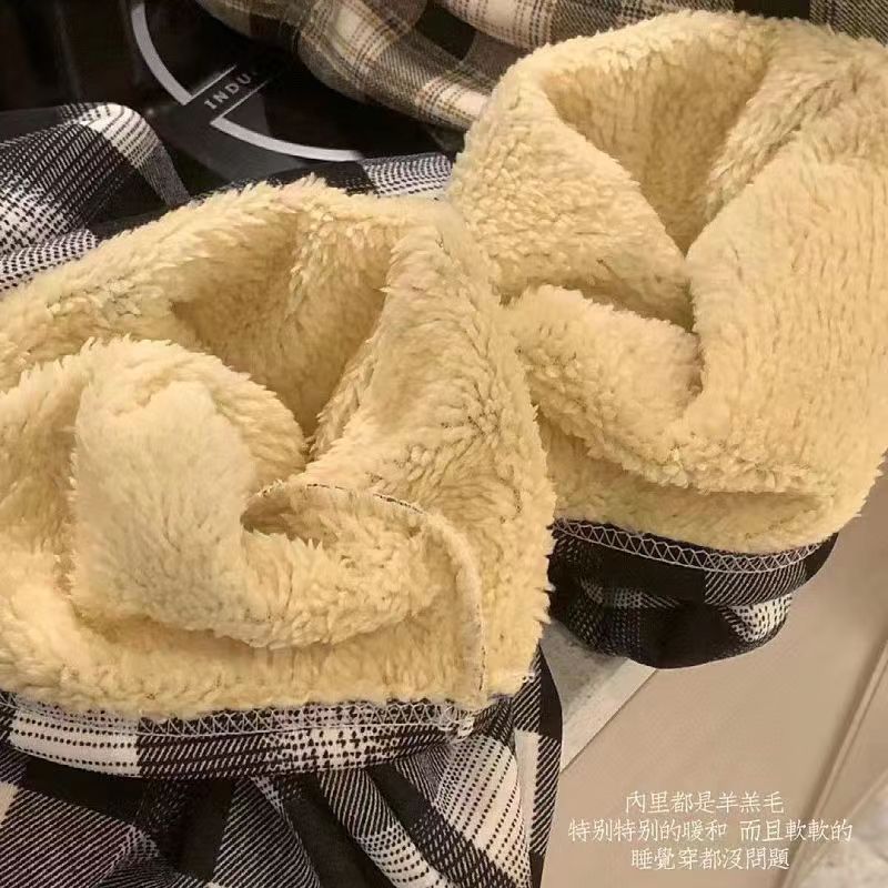 有大水！加绒加厚韩版显瘦阔腿格子裤
