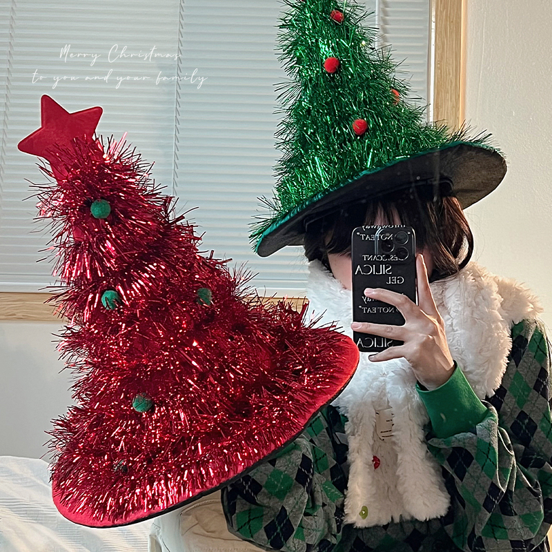 韩式圣诞节ins圣诞树帽子新年派对装扮年会舞台氛围装饰拍照道具 - 图0