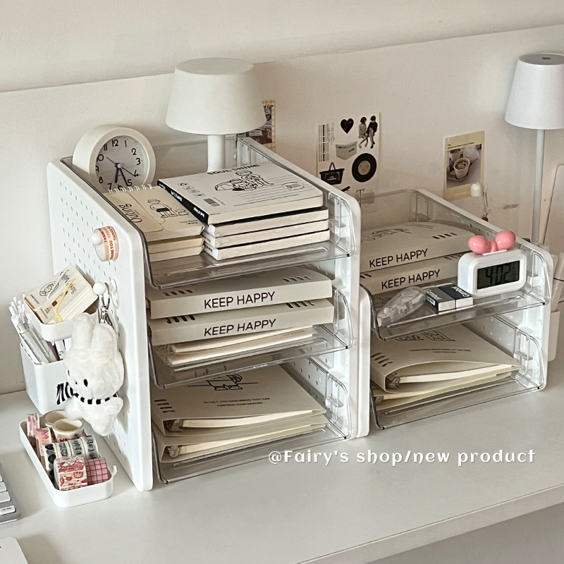 桌面洞洞板置物架多功能收纳盒学生宿舍文具书本办公室工位整理架 - 图3