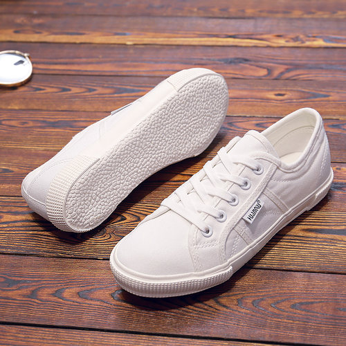 环球新款透气小白鞋女韩版帆布鞋软底透气百搭舒适休闲鞋街拍单鞋 - 图0