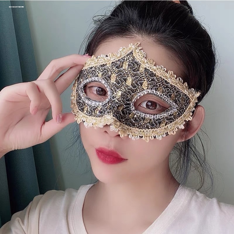 新款威尼斯面具蕾丝水钻皮革面具化妆舞会公主面具包布面具-图2