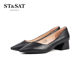 St/Sat/Saturday pointed toe commuter solid color horseshoe heel thick heel medium heel women's single shoes SS11111969