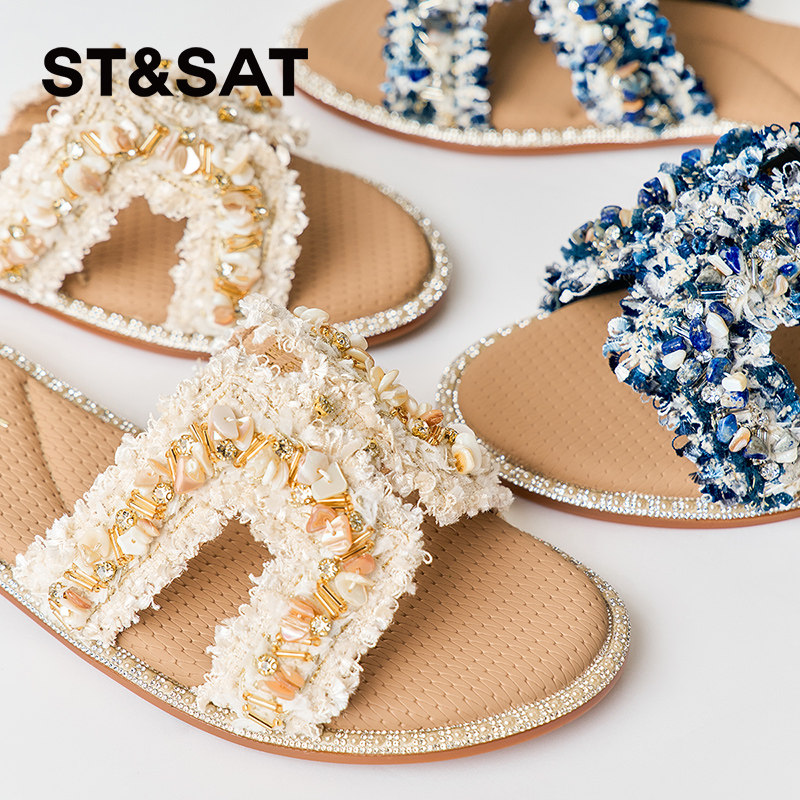 St&Sat/星期六休闲通勤凉拖2025新款一脚蹬平底女拖鞋SSD2110353,淘宝优惠券,粉丝福利购,淘宝优惠卷